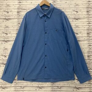 QOR Commuter Shirt Men XL Blue Long Sleeve Stretch Performance Button-Up